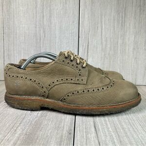 Frye Tan Olive Leather Brogue Wingtip Derby Oxford Dress Shoes Size 10 D